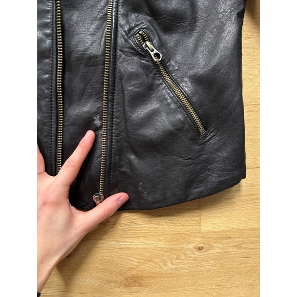 Madewell Womens Black Washed Leather Motorcycle Jacket Medium Edgy Moto Grunge - Picture 6 of 13